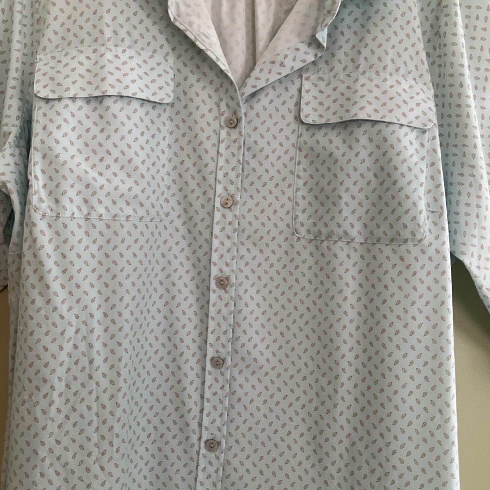 Blue Teardrop Print Long Sleeve Button Up Shirt Zip Pocket 2X Career Office Wear - Picture 4 of 14